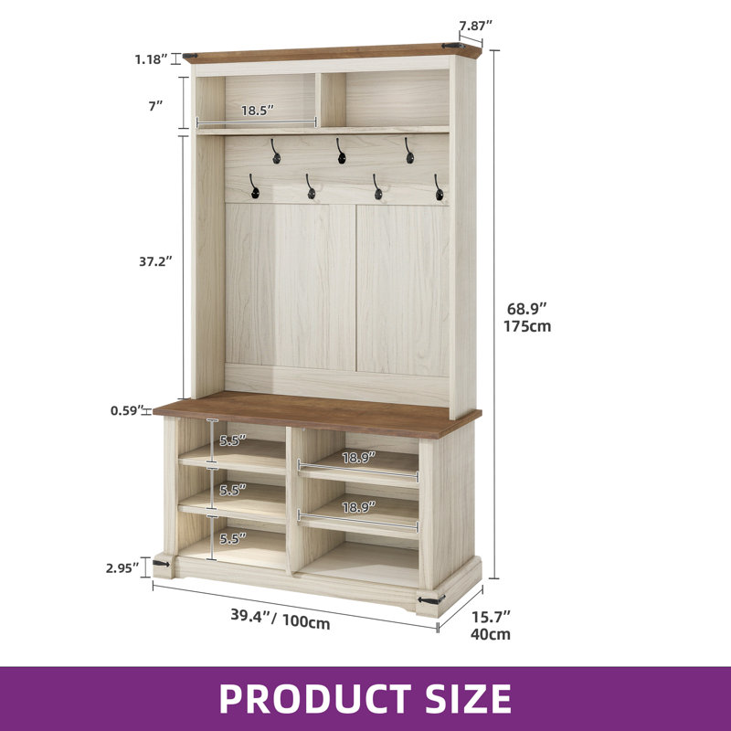 Hall Tree 39.4'' Wide With Bench And Shoe Storage