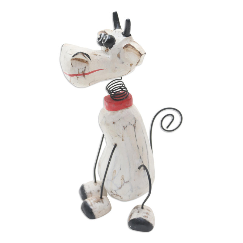 Handmade White and Black Albesia Wood Donkey Figurine with Iron Legs