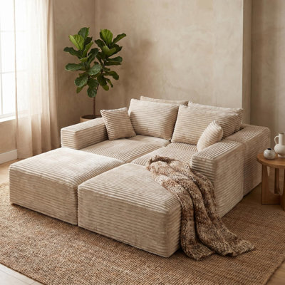 Canapé modulaire en velours côtelé avec 2 coussins d'appoint