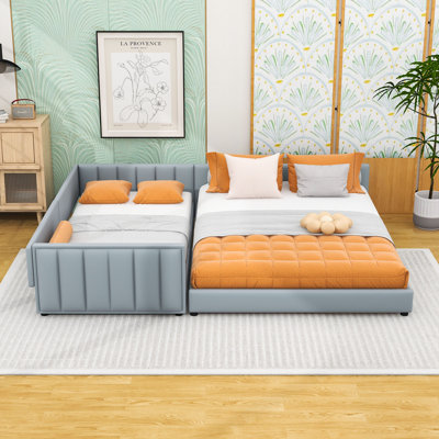 Twin XL and Queen Upholstered Platform Bed Set with Slats