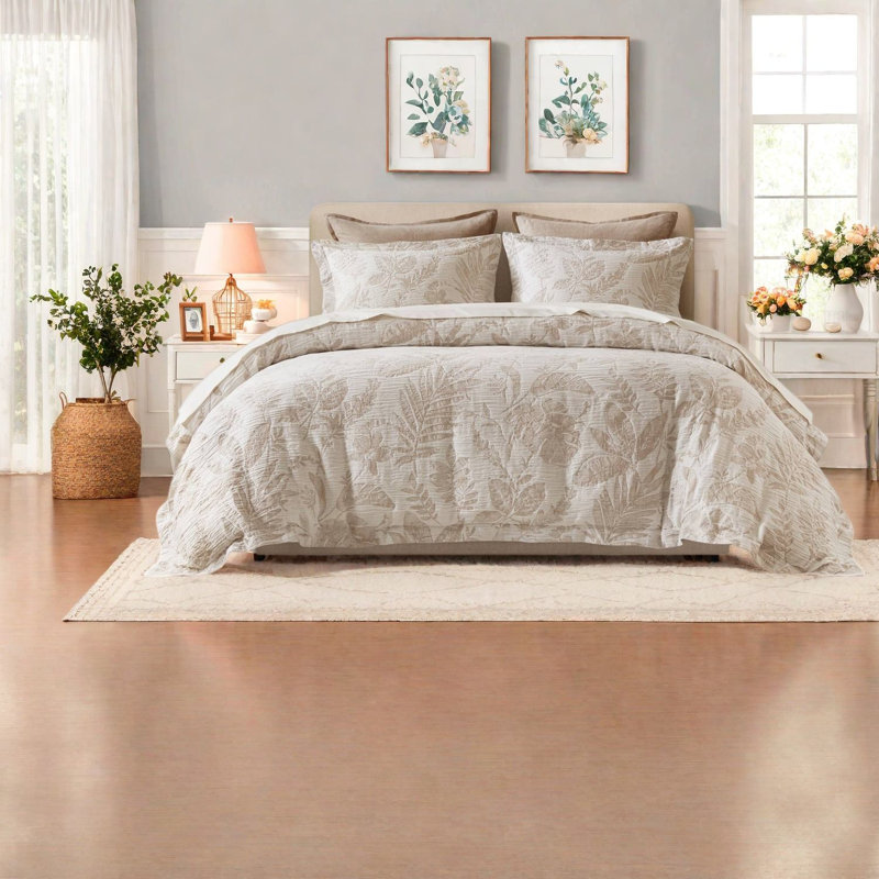 Ensemble de literie en coton jacquard de qualité supérieure, housse de couette à motif botanique pour lit double et grand lit