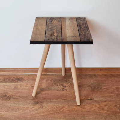 Modern Rustic Side Table, Brown, 13.8 x 16.5 x 13.8 inches | 100% MDF with 0.71-inch Thickness & Beech Wood Legs | Stylish Accent Table for Living Room or Bedroom, Elegant Design & Durable Construction