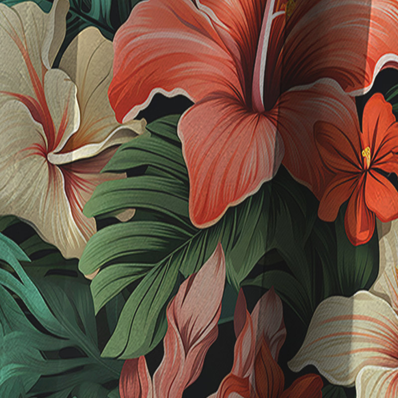 Tropic corail motif tropical II - rideau floral - rideau occultant floral - 1 panneaux, L 52 po x L 95 po