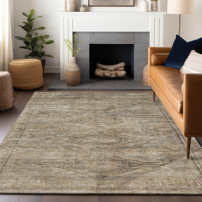 Tapis intérieur / extérieur brun lavable à la machine 10 pi x 14 pi ACN1631, Rectangle 10 pi x 14 pi