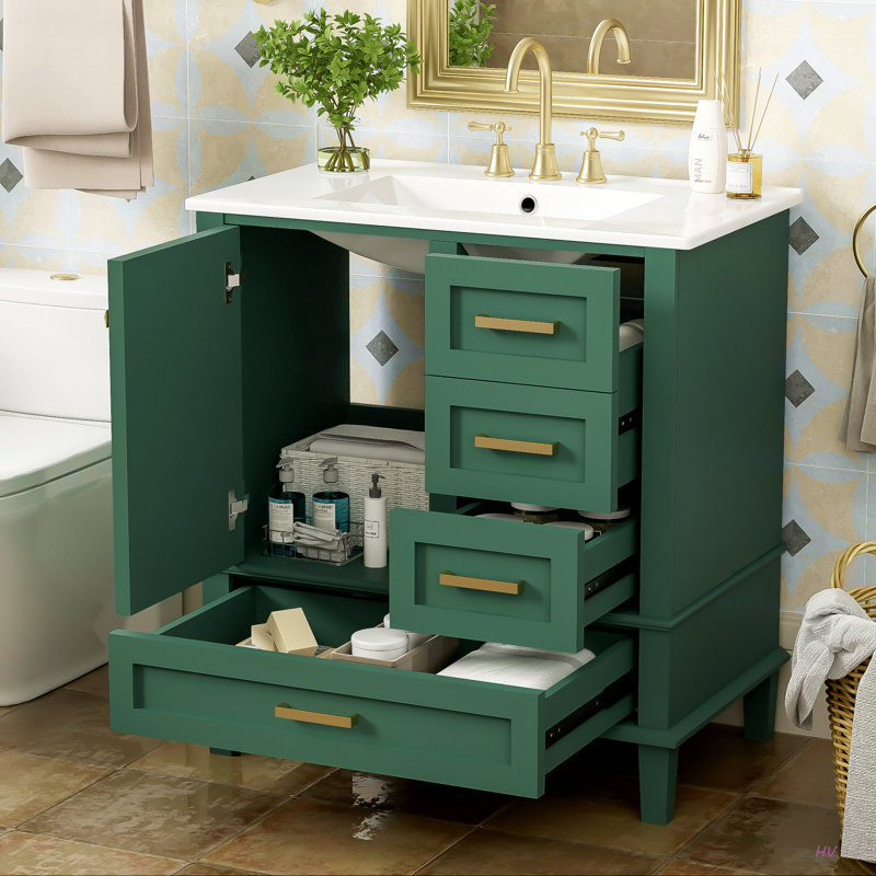 Ensemble de meuble-lavabo moderne avec lavabo 30 po, meuble-lavabo moderne avec porte à fermeture douce et 3 tiroirs, structure en bois massif