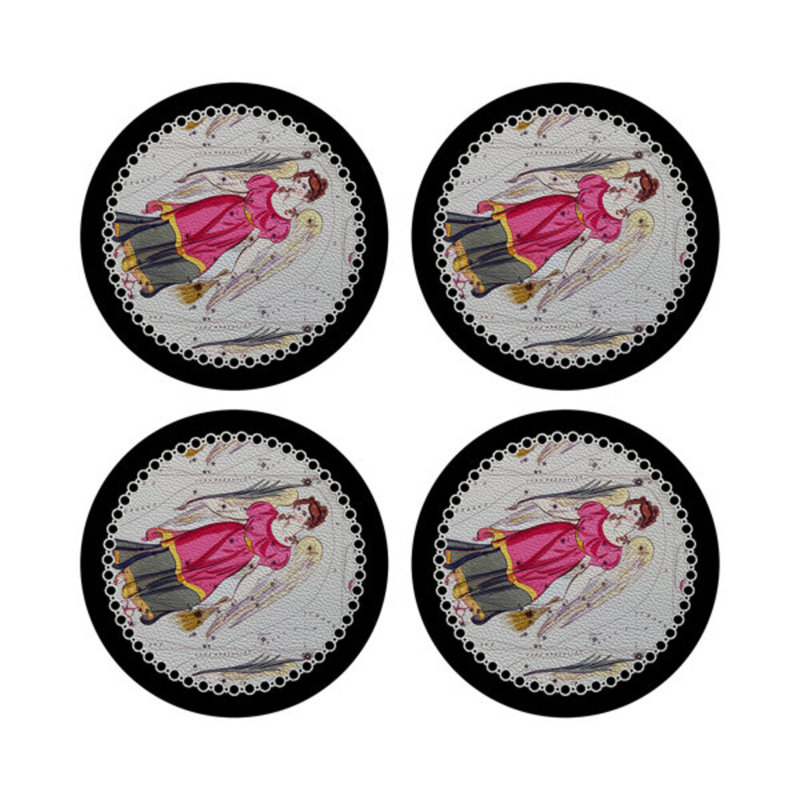 Zodiac Virgo Vegan Leather Round Pebble Placemat, Black