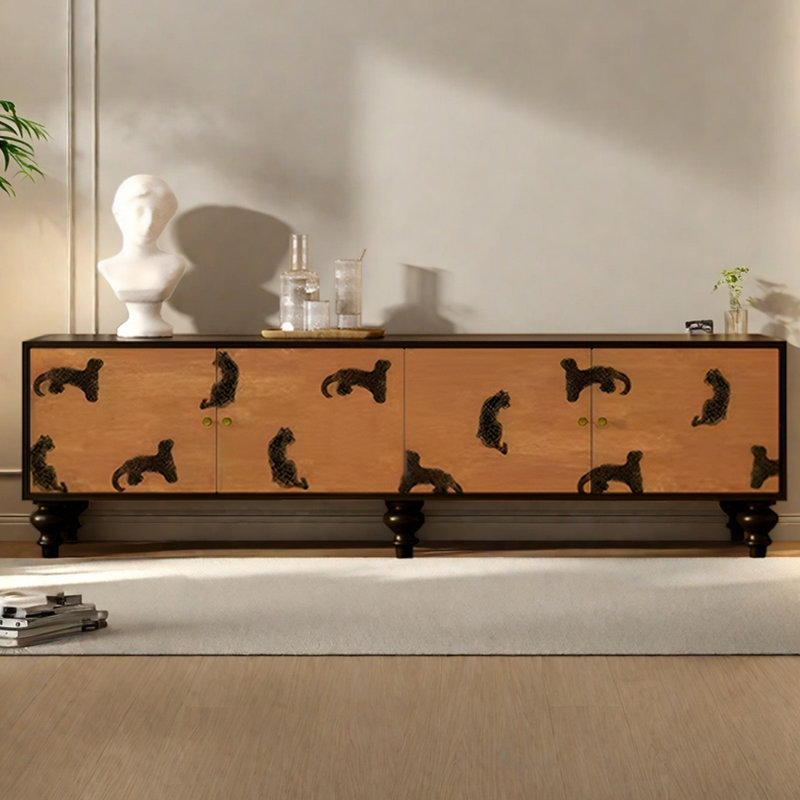 French Style Solid Pine TV Stand, 21.65"H x 86.61"L x 15.75"W