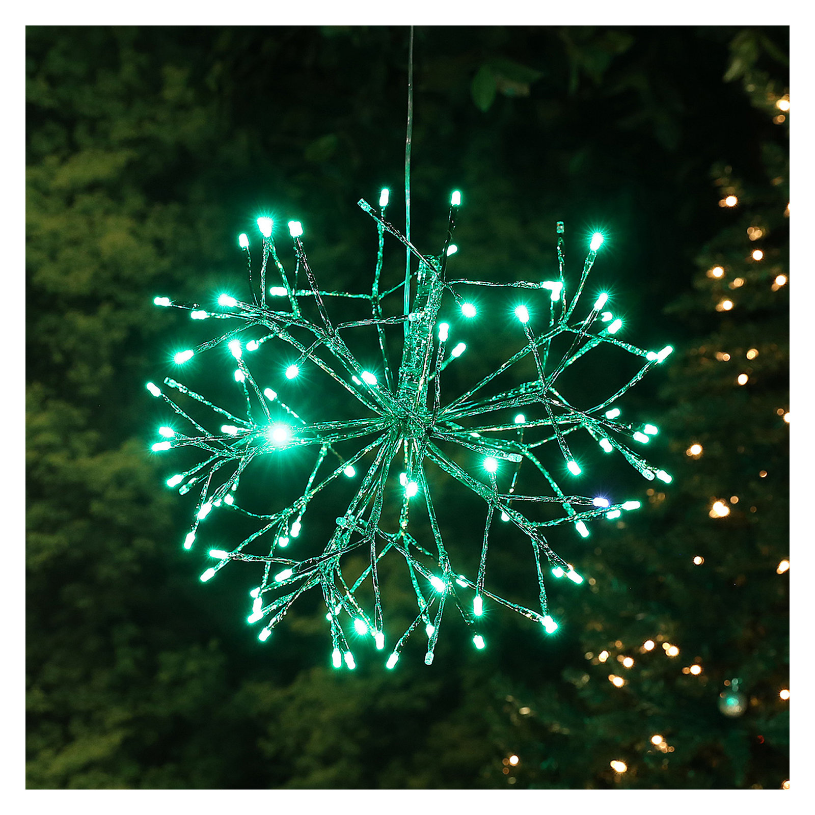 Indoor Holiday 3D Snowflake Hanging Ornament with LED Lights, Green, White, 10"