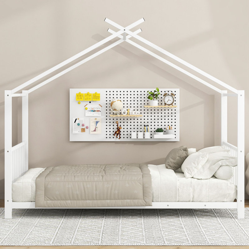 Modern Twin Size House Platform Bed, White