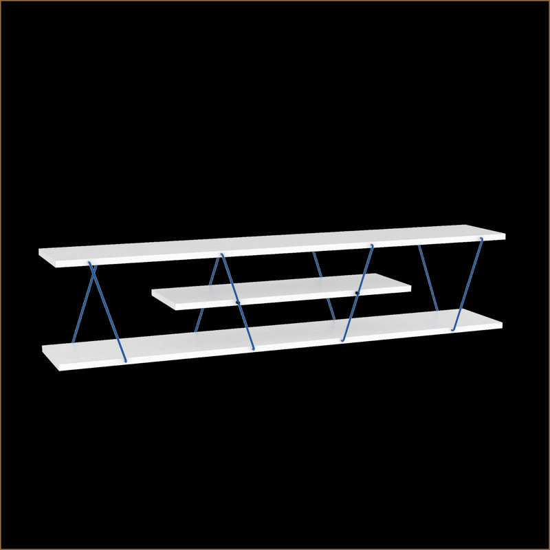 TV Furniture | FurnisHome Mid Century Modern 56-Inch TV Stand with 4 Shelves, Metal Cord Management | White Blue | TV Size Ranges