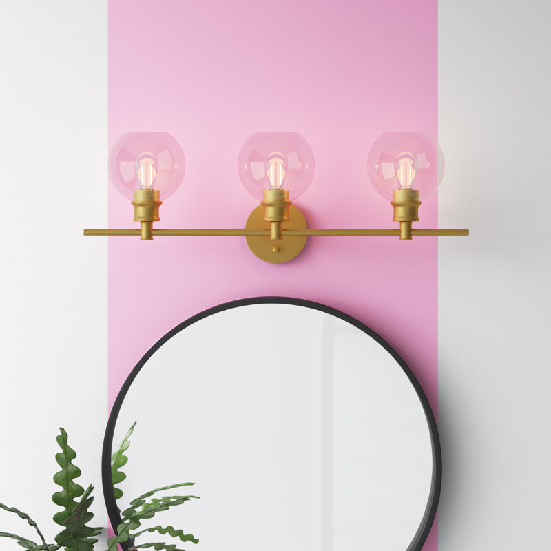Drinkard Glass Metal Vanity Light, Brass, Clear, 3 Lights