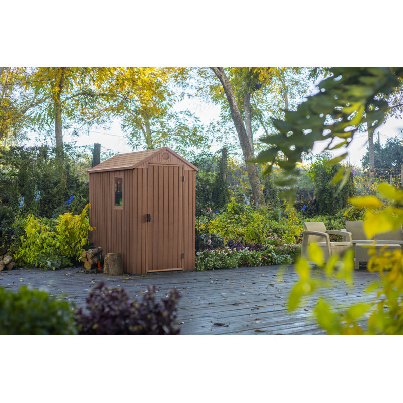 6' x 8' Brown Resin Outdoor Storage Shed with Windows