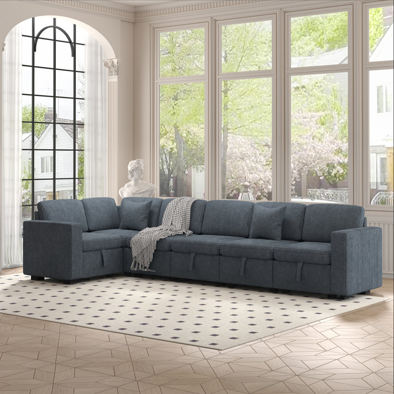 L-shaped Upholstered Sectional Sofa 5-Seat with Storage, 34" H x 142" W x 65" D