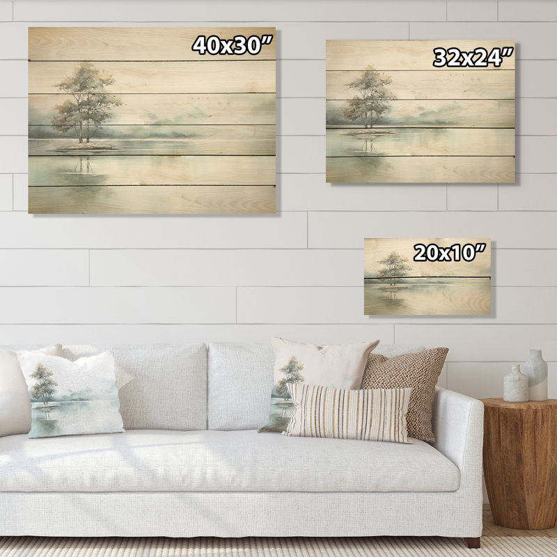 Minimal Lake Tranquility - Lakes Lakehouse, art mural sur bois de pin naturel, H 30 po x l 40 po