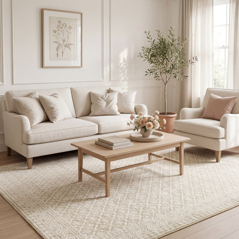 Laura Ashley Washable Printed Velvet Rug, Beige, 8' x 10'