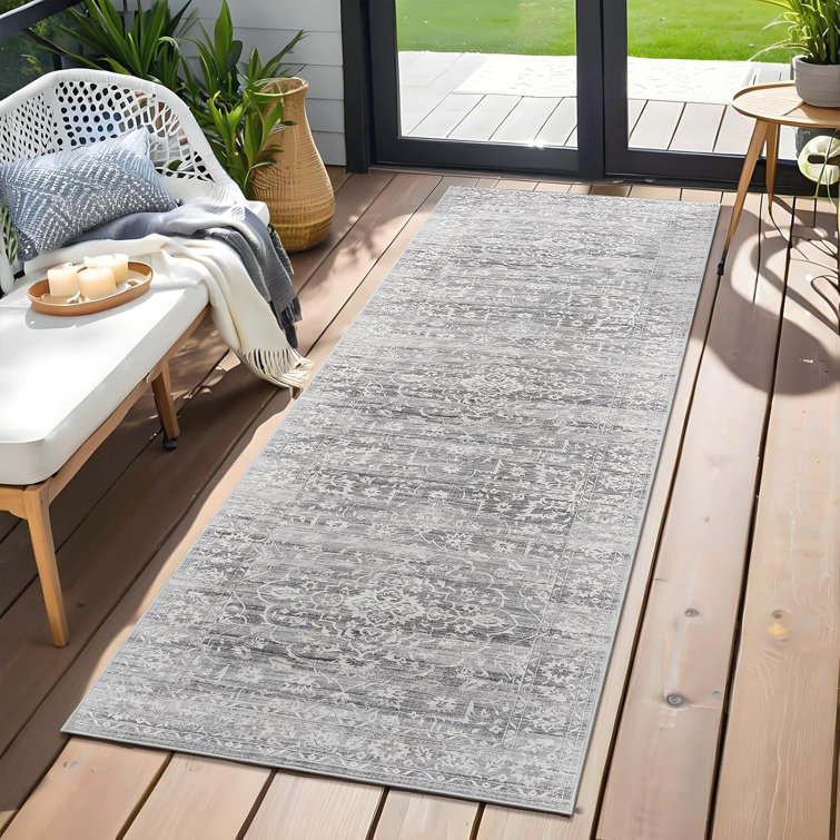 Machine Washable Medallion Floral Area Rug(Grey)