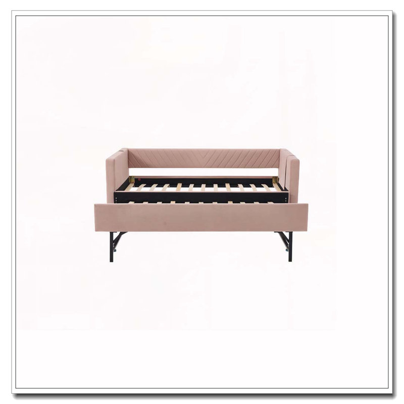 Upholstered Daybed with Trundle,USB Port ,Side Pockets, Pink
