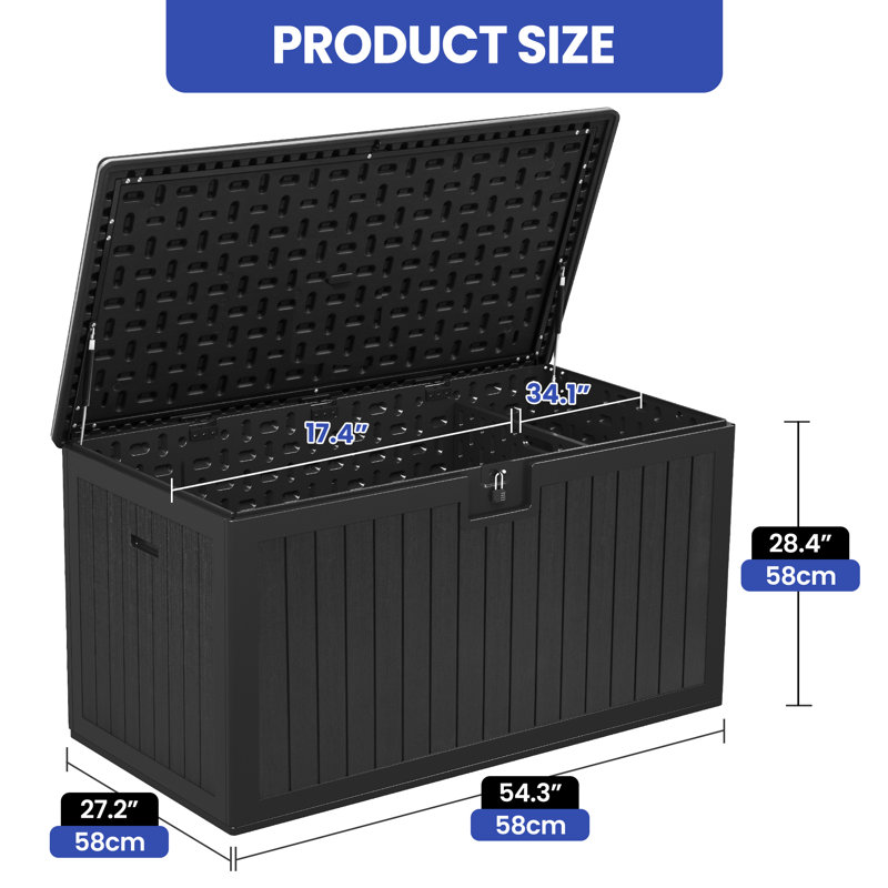150 Gallon Large Outdoor Patio Deck Box with Easy Lift Lid, All Weather Resin Storage, and Divider, 150, Black