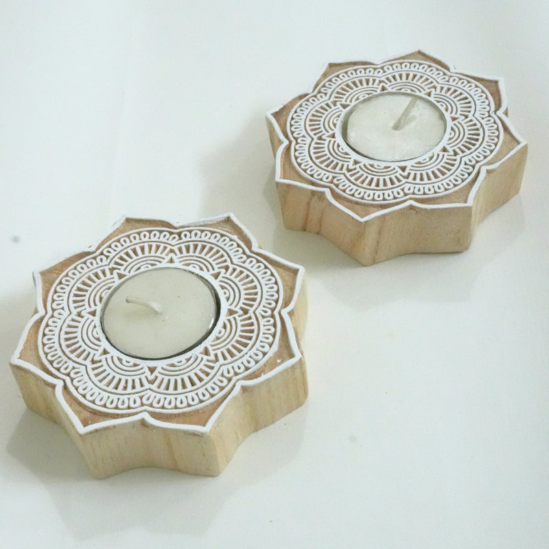  Handcrafted Wooden Candle Block Natural Stained Finish for Tabletop & Home Décor-(Pack Of-10), 10