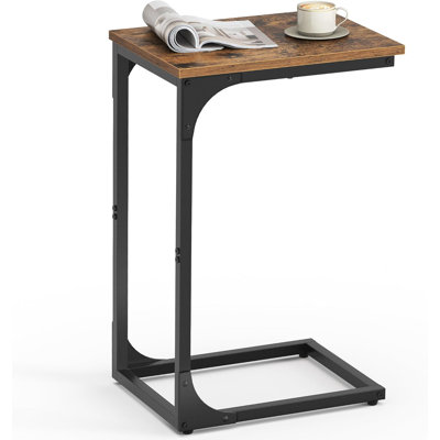 Table de bout en forme de C, petite table d'appoint pour canapé, table de canapé avec cadre en métal pour le salon, la chambre à coucher, le chevet, brun rustique et noir