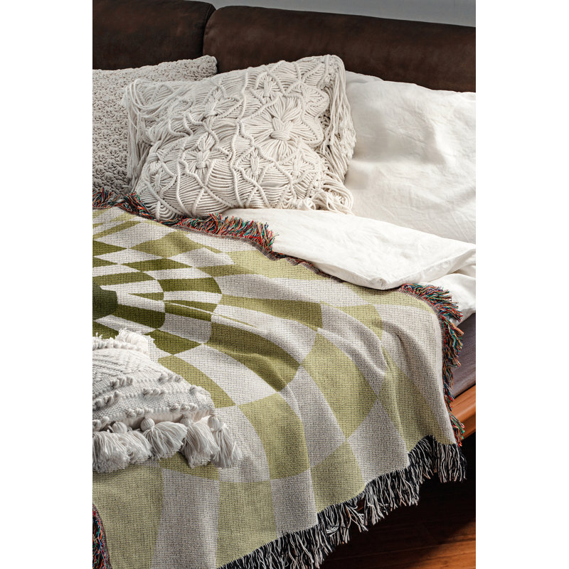 Jeté en mélange de coton Bullseye, Chartreuse / blanc cassé, L 70 po x l 50 po