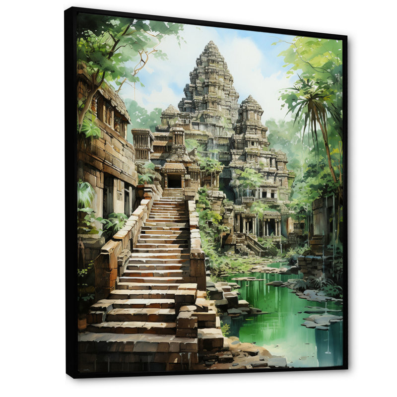 Chaunta Asian Art Journey To Angkor IV, reproduction d'art sur toile, Cadre flottant noir, H 32 po x l 24 po x P 1 po