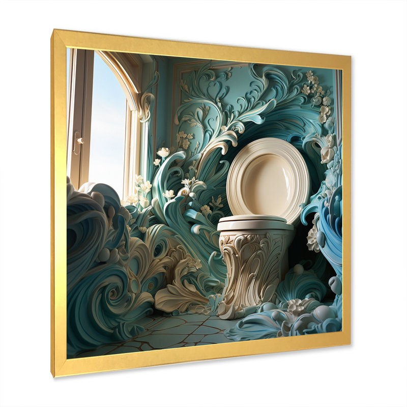Oceanic Escape Fluid Toilet I - Bath & Laundry Canvas Prints, H 16 po x l 16 po x P 1 po, Encadrement doré
