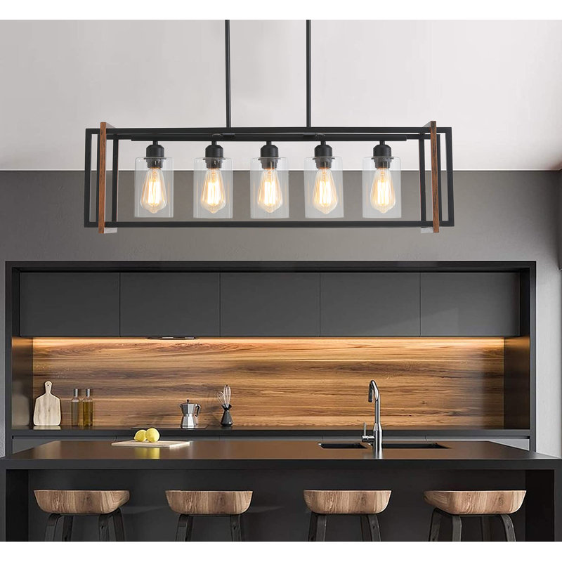 Lustre rectangulaire 5 lumières à abat-jour géométrique