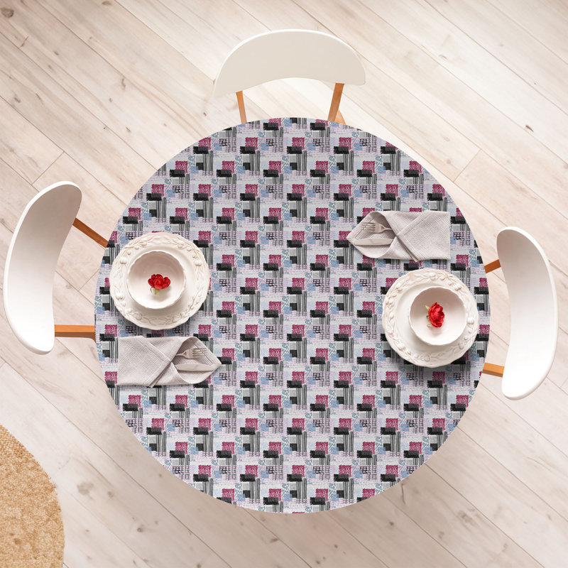 East Urban Home 1990s Fitted Round TableclothPink Ruby 84877, 64.17" Round
