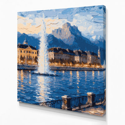 Cities Geneva Switzerland Blue Canvas Wall Art