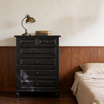 Exquisite Black Solid Wood 6-Drawer Cabinet