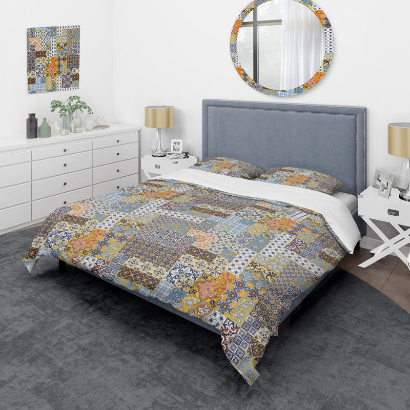 Multicolor Ethnic Patchwork - Abstract Duvet Cover Set - Microfiber Polyester, King Duvet Cover + 2 King Shams