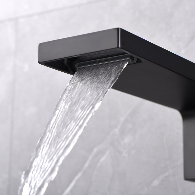 Modern Wall Mount Waterfall Bathroom Sink Faucet,Single Handle Bathroom Vanity Faucets, Black/Gold