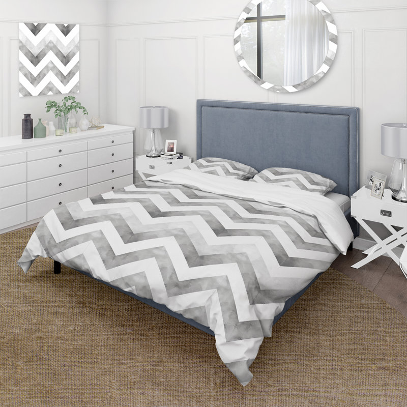 Ensemble de housse de couette gris Midcentury Chevron Print I - Midcentury, Housse de couette très grand et 2 très grandes t