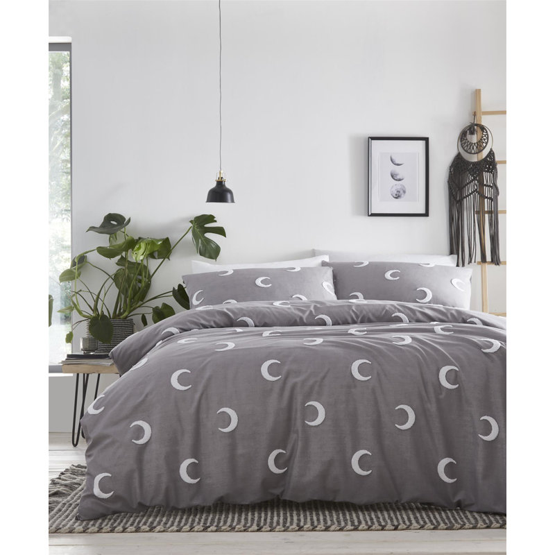 Endijs Polyester No Pattern Duvet Cover Set with Pillowcases, Grey, Single Duvet Cover + 1 Standard Pillowcase