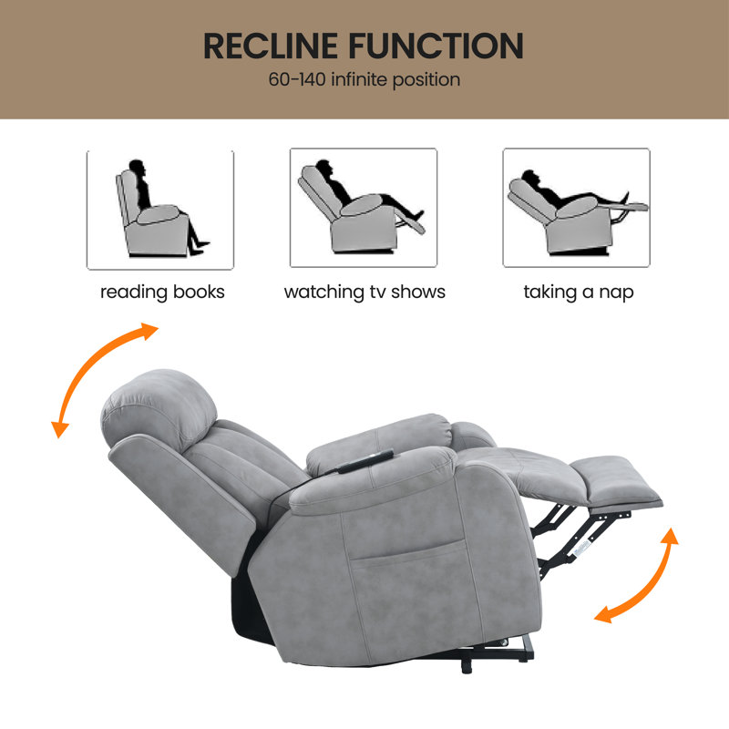 Fauteuil inclinable électrique avec repose-pieds Nicolay, Polyester gris clair