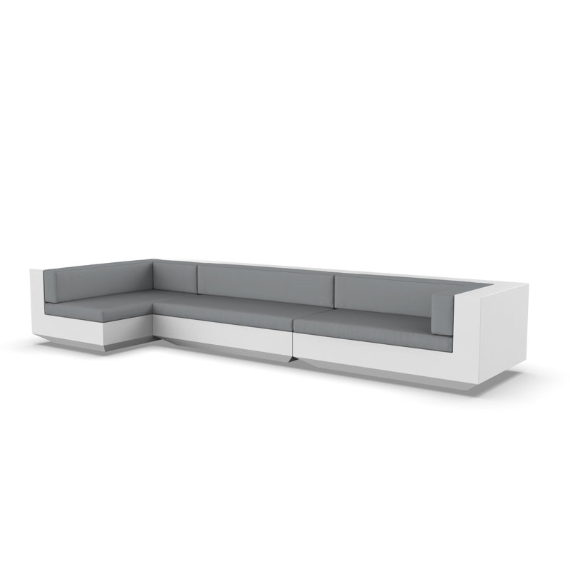 Vela 165" Wide Outdoor Reversible Patio Sectional with Cushions, White, Nautical Taupe
