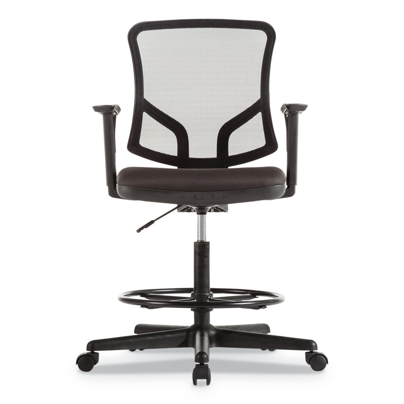 Black Mesh Adjustable Task Stool with Footrest