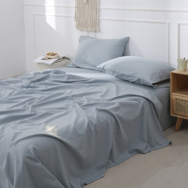 Linen Cotton Flat Sheet, Dusty Blue, Full