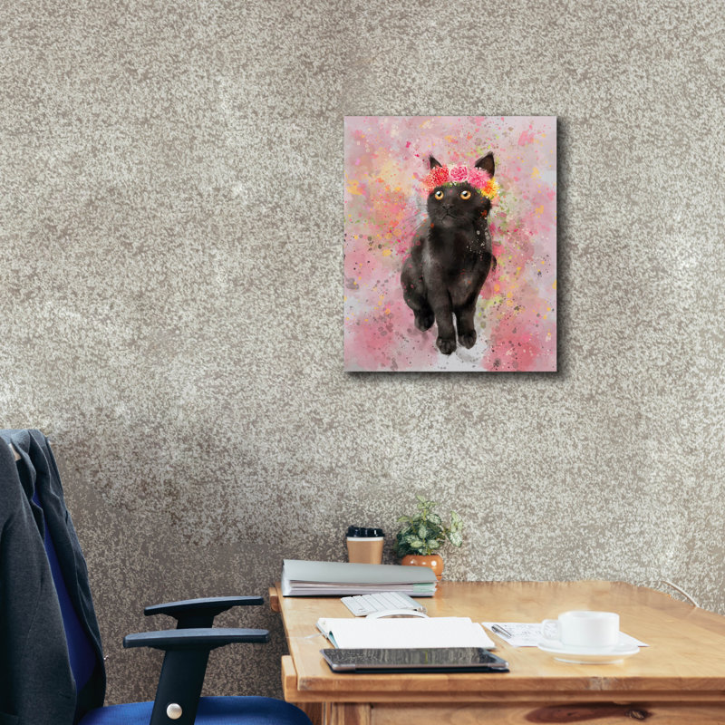 «Flower Crown Black Cat 2» par Furbaby Affiliates, art mural sur toile, H 24 po x l 20 po x P 0,75 po