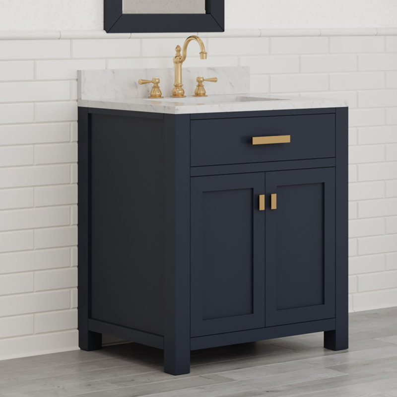 Minnetrista Single Bathroom Vanity with Marble Top, Monarch Blue