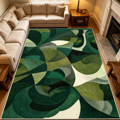 Tapis à motif géométrique vert olive émeraude à motif abstrait de 1 pièce pour le salon, doux et confortable, convenant à toutes les saisons, facile à entretenir, lavable à la machine, sous-table ferme convenant à la table à manger, à la chambre à coucher,