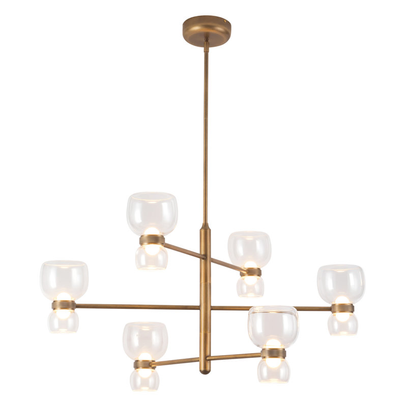 Sutton 36-in Black dimmable LED Chandelier, Clear Glass, Antique Brass