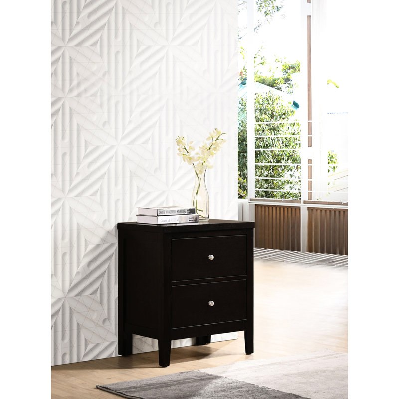 Table de chevet rectangulaire à 2 tiroirs Cappuccino avec 2 tiroirs de rangement, structure en bois massif, pour la chambre à coucher, 25,59 pouces de hauteur, 21,42 de largeur, 15,3 de profondeur, finition brun chaud, hauteur, largeur, profondeur