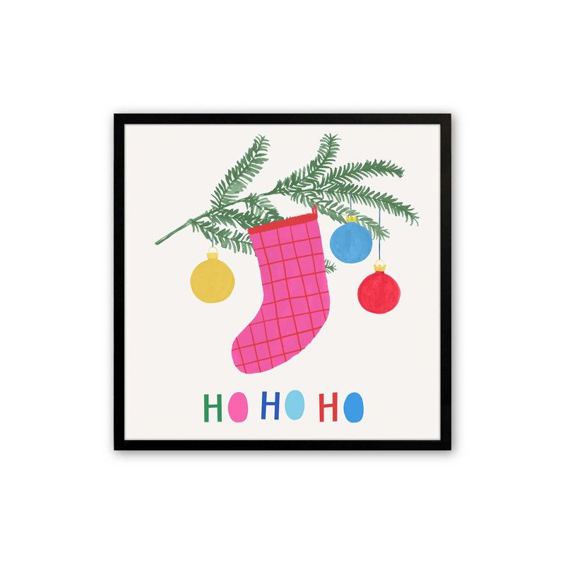 Impression de bas de Noël joyeux II, 17.5" H x 17.5" W, Cadre simple noir satiné, bois massif