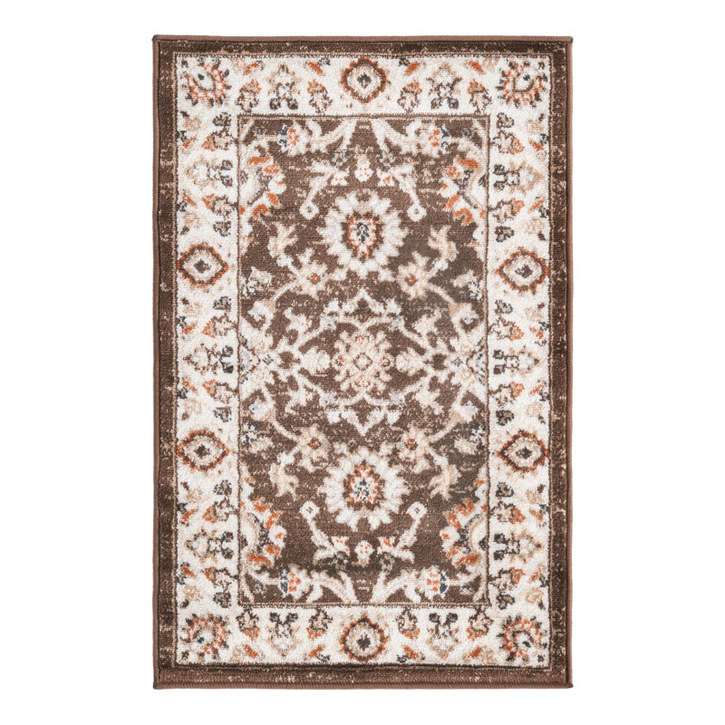 Tapis floral brun / ivoire Charlotte, Rectangulaire 2 pi x 3 pi