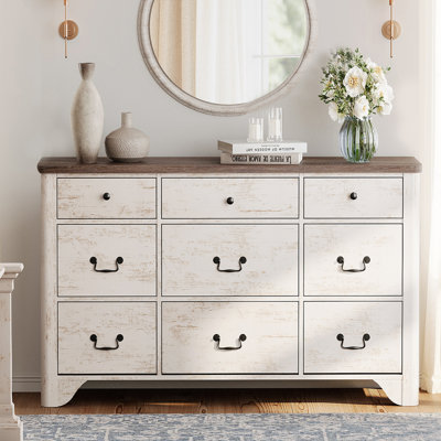 Commode 9 tiroirs pour chambre à coucher Haikey Farmhouse
