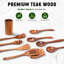 Ensemble d'ustensiles en bois de teck 10 pièces pour cuisiner avec support | Outils de cuisine en bois massif naturel | Fourchette à cuillère anti-égratignure et résistante à la chaleur pour batterie de cuisine antiadhésive