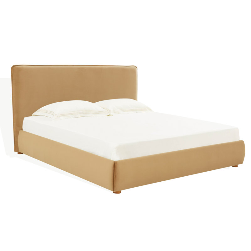 Queen Light Brown Velvet Upholstered Bed with Headboard