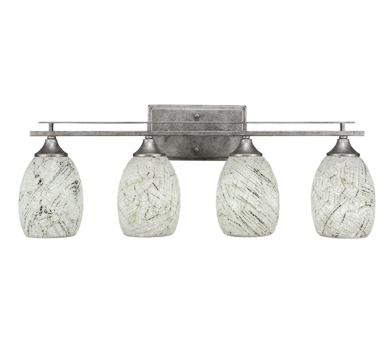 Uptowne 4 Light Bath Bar Shown With 5” Natural Fusion Glass, Aged Silver